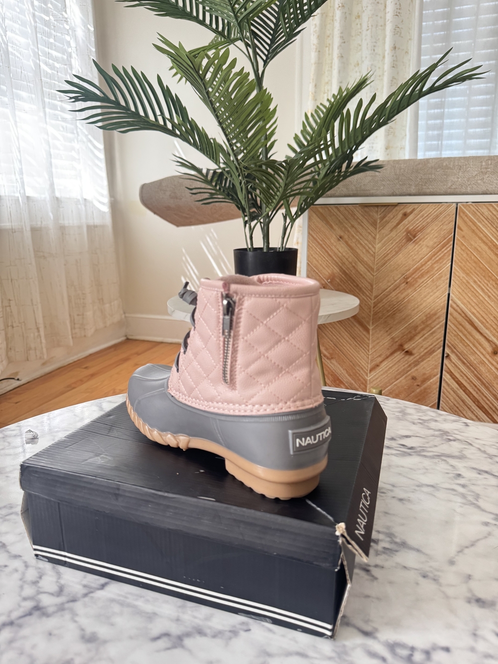 Nautica Pink and Gray Quilted Waterproof Boot